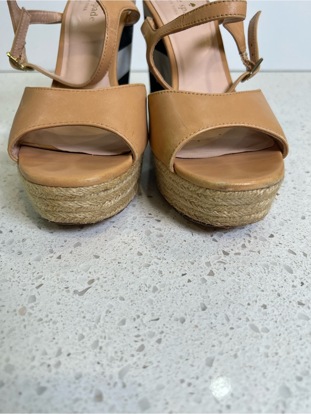 kate spade Tan‎ Espadrille Black & White Stripe Wedge Sandals 8 1/2 - Picture 6 of 9
